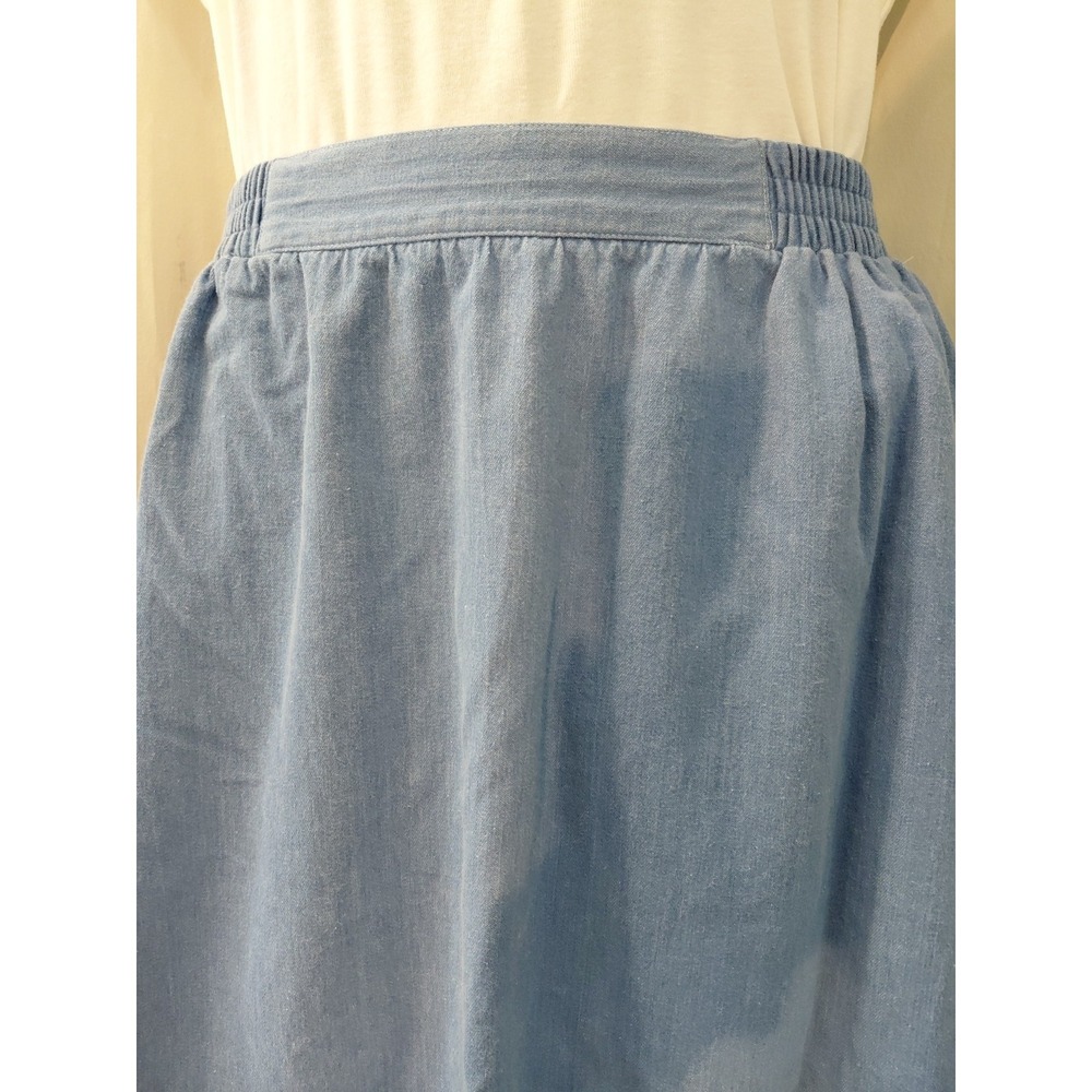 Vintage 90's Embroidered Striped Trim Demin Cottagecore Midi Skirt Cotton 16 - Picture 2 of 10
